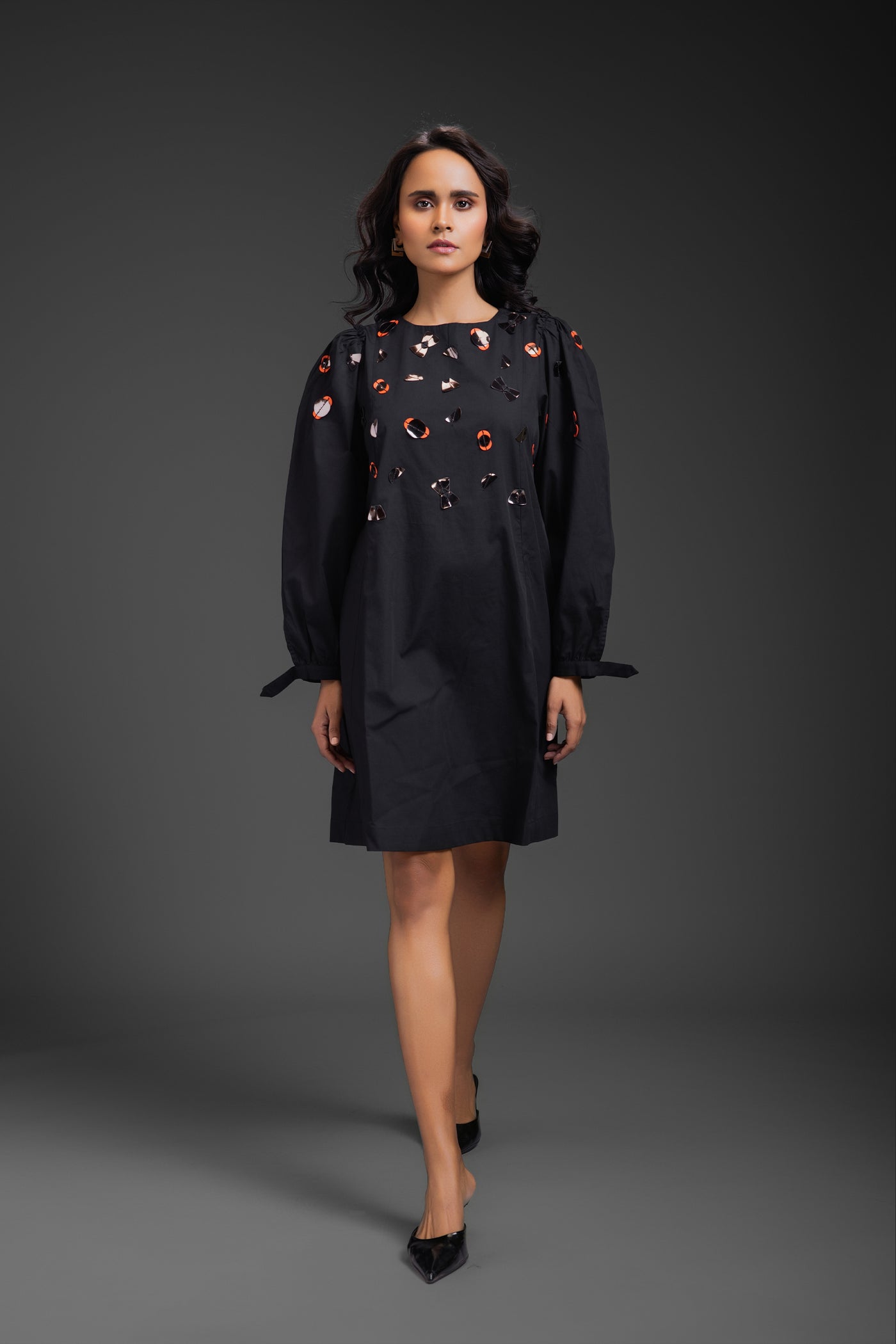 Deepika Arora Cotton Dress With Neon Metallic Detailing Black indian designer wear online shopping melange singapore