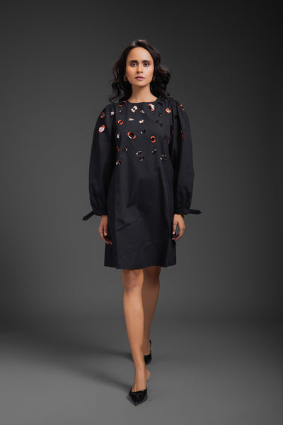 Deepika Arora Cotton Dress With Neon Metallic Detailing Black indian designer wear online shopping melange singapore