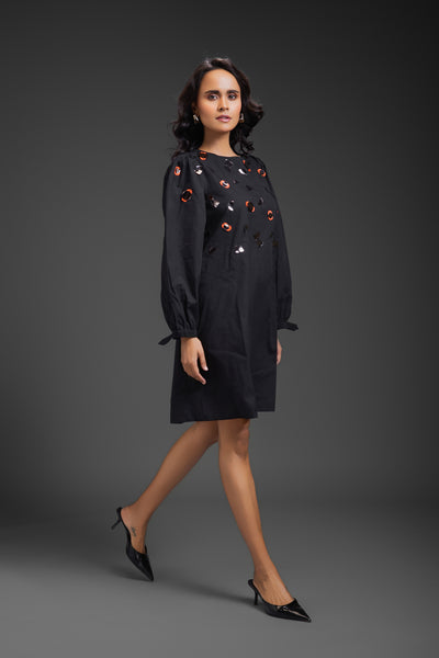Deepika Arora Cotton Dress With Neon Metallic Detailing Black indian designer wear online shopping melange singapore