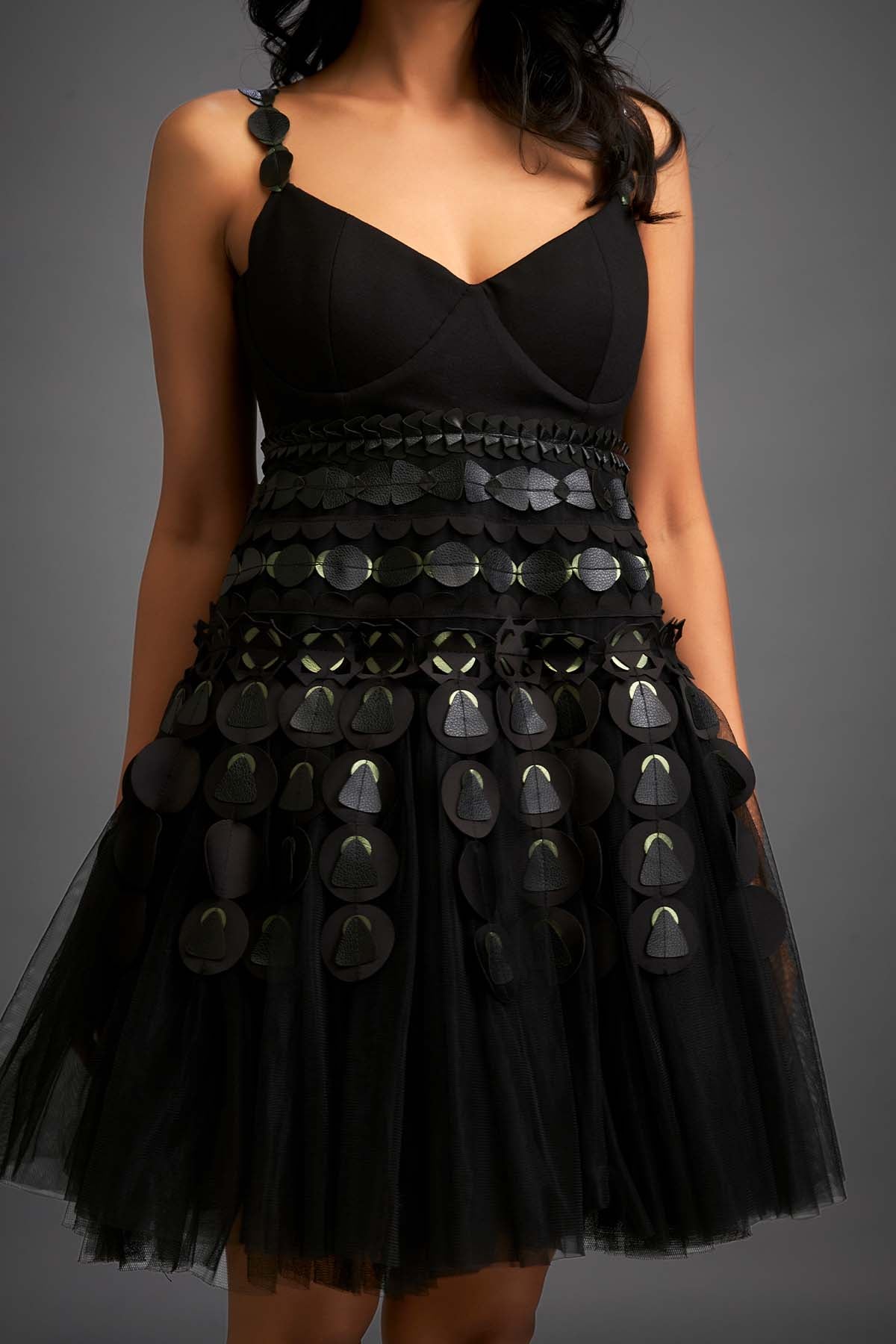Deepika Arora Dress With Green 3-d Embellishments On A Layered Tulle Skirt indian designer wear online shopping melange singapore 