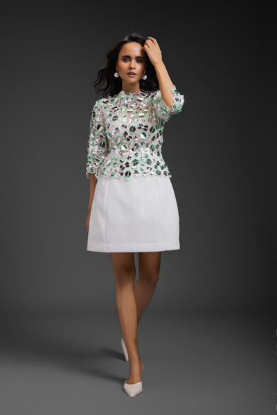 Deepika Arora Dress With Neon Metallic Detail White indian designer wear online shopping melange singapore