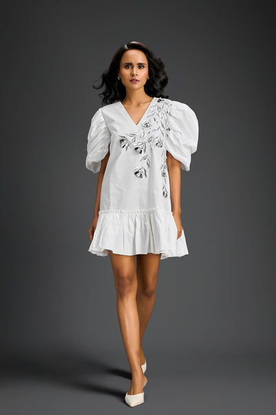 Deepika Arora Dress With Puffed Sleeves White Indian designer wear online shopping melange singapore 