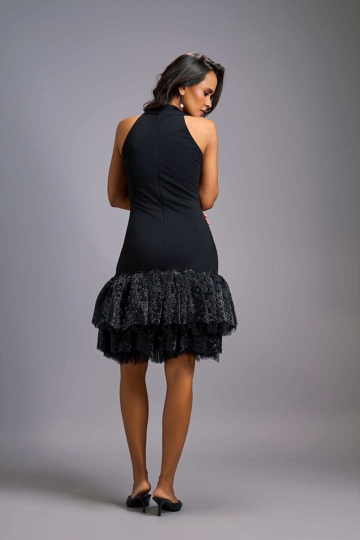 Deepika Arora Elegant Black Halter Neck Cocktail Dress indian designer wear online shopping melange singapore