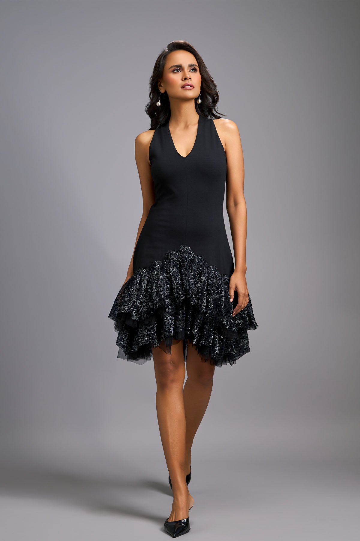 Deepika Arora Elegant Black Halter Neck Cocktail Dress indian designer wear online shopping melange singapore