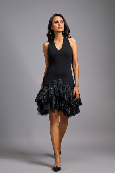 Deepika Arora Elegant Black Halter Neck Cocktail Dress indian designer wear online shopping melange singapore