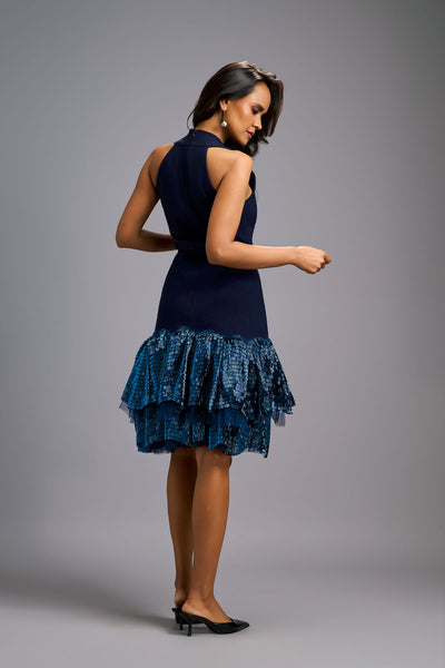 Deepika Arora Elegant Navy Blue Halter Neck Cocktail Dress indian designer wear online shopping melange singapore 
