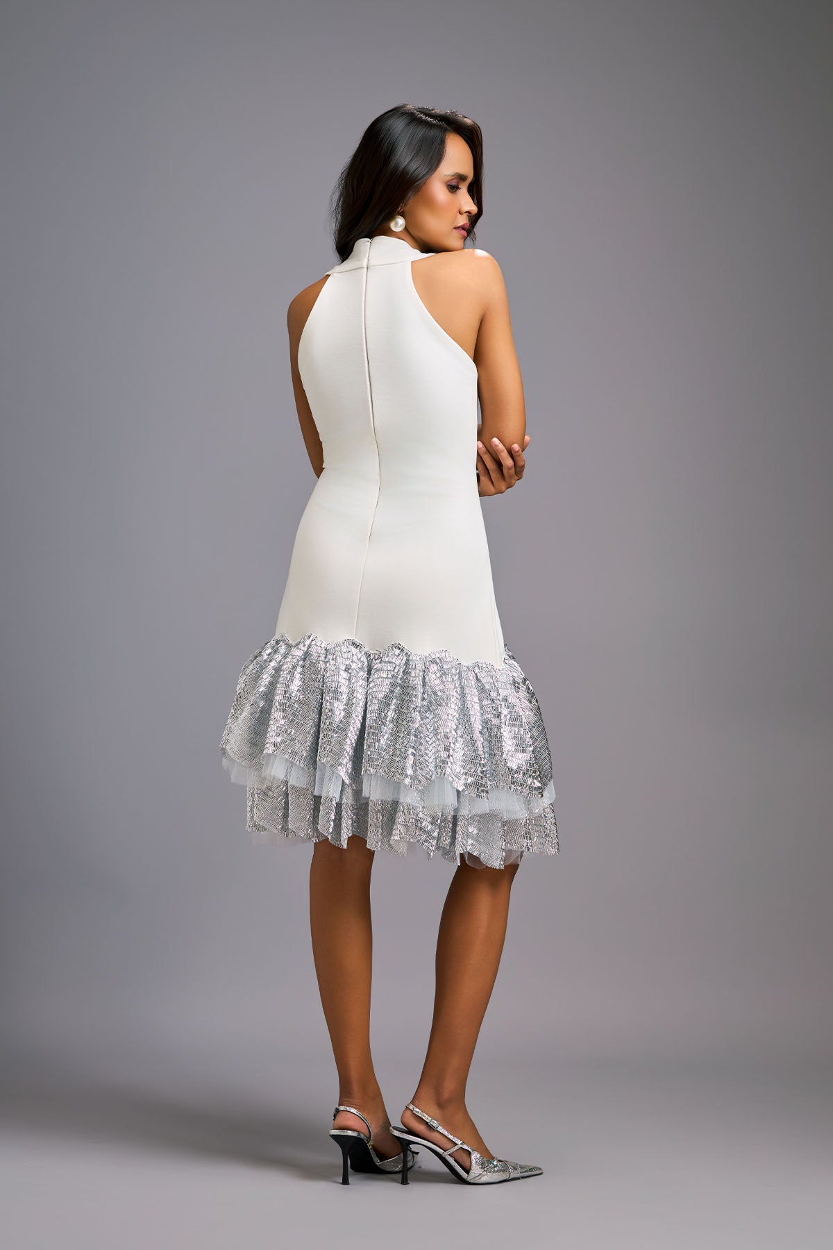 Deepika Arora Elegant White Halter Neck Cocktail Dress indian designer wear online shopping melange singapore 