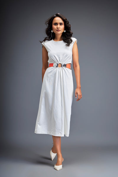 Deepika Arora Gathered Waist Dress White indian designer wear online shopping melange singapore 