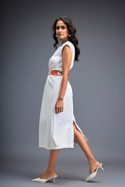 Deepika Arora Gathered Waist Dress White indian designer wear online shopping melange singapore 