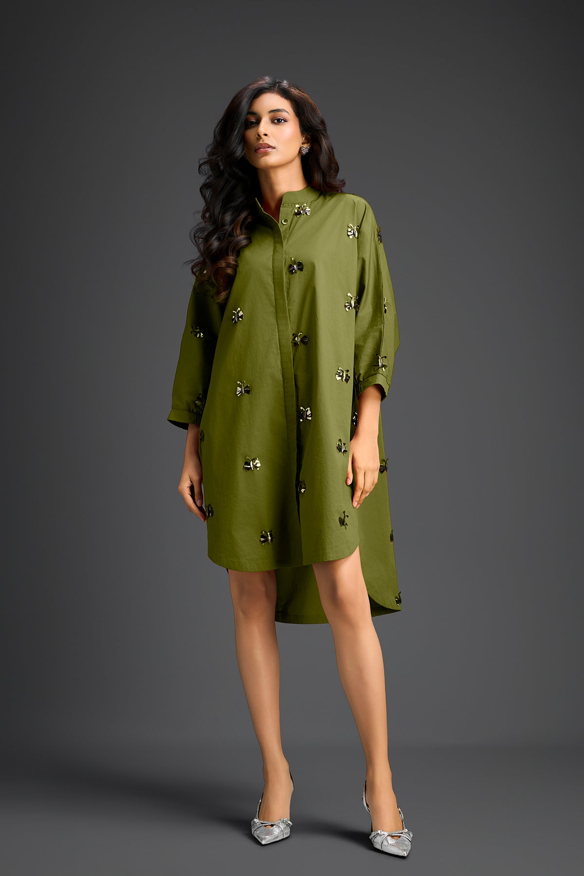 Deepika Arora Green Oversized Cotton Shirt Dress Indian designer wear online shopping melange singapore 