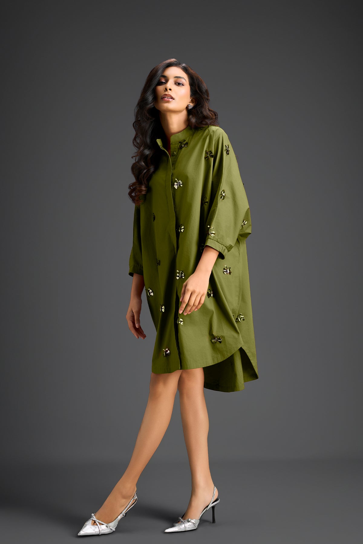 Deepika Arora Green Oversized Cotton Shirt Dress Indian designer wear online shopping melange singapore 