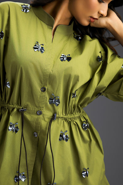 Deepika Arora Green Shorts Co-ord Set With A Drawstring-waist Shirt indian designer wear online shopping melange singapore 