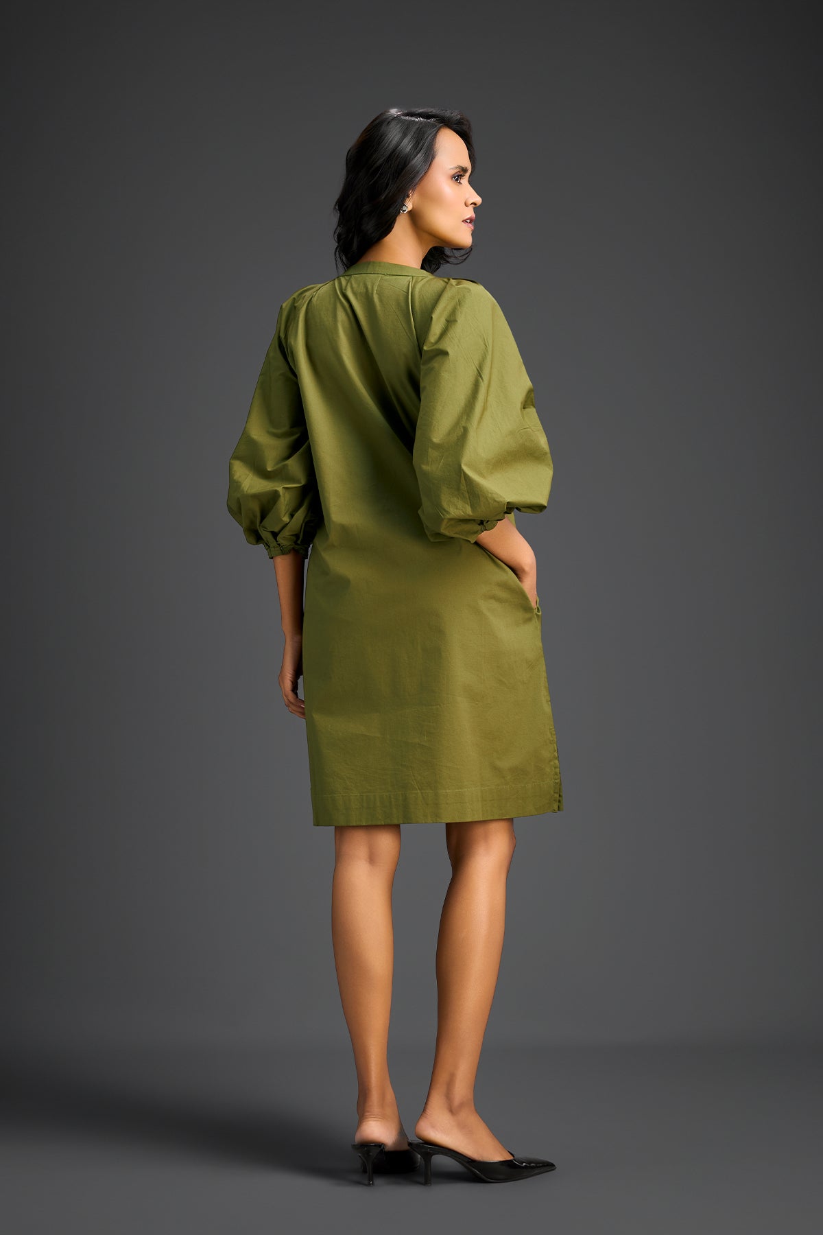 Deepika Arora Green V-neck Dress Indian designer wear online shopping melange singapore 