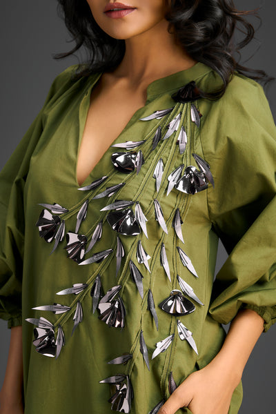 Deepika Arora Green V-neck Dress Indian designer wear online shopping melange singapore 