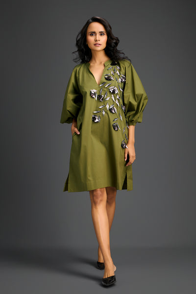 Deepika Arora Green V-neck Dress Indian designer wear online shopping melange singapore 