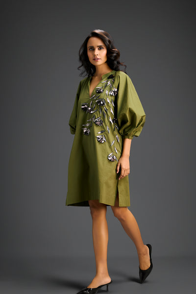 Deepika Arora Green V-neck Dress Indian designer wear online shopping melange singapore 