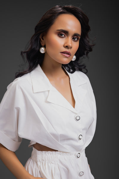 Deepika Arora Jumpsuit With Side Cuts White indian designer wear online shopping melange singapore
