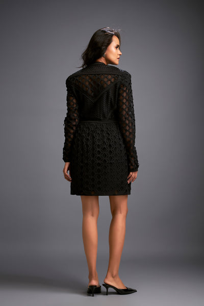 Deepika Mesh Dress With Geometric Patterns Black indian designer wear online shopping melange singapore