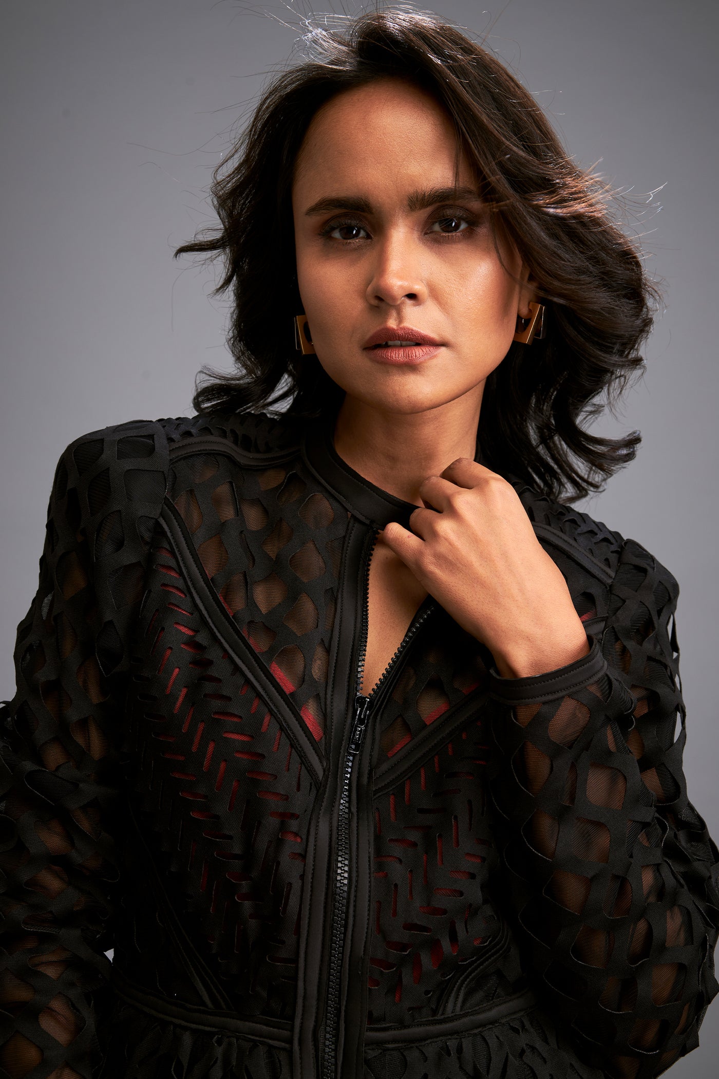Deepika Mesh Dress With Geometric Patterns Black indian designer wear online shopping melange singapore
