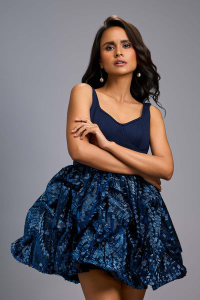 Deepika Arora Mini Dress With Fitted Bodice And Voluminous Bubble Skirt indian designer wear online shopping melange singapore 
