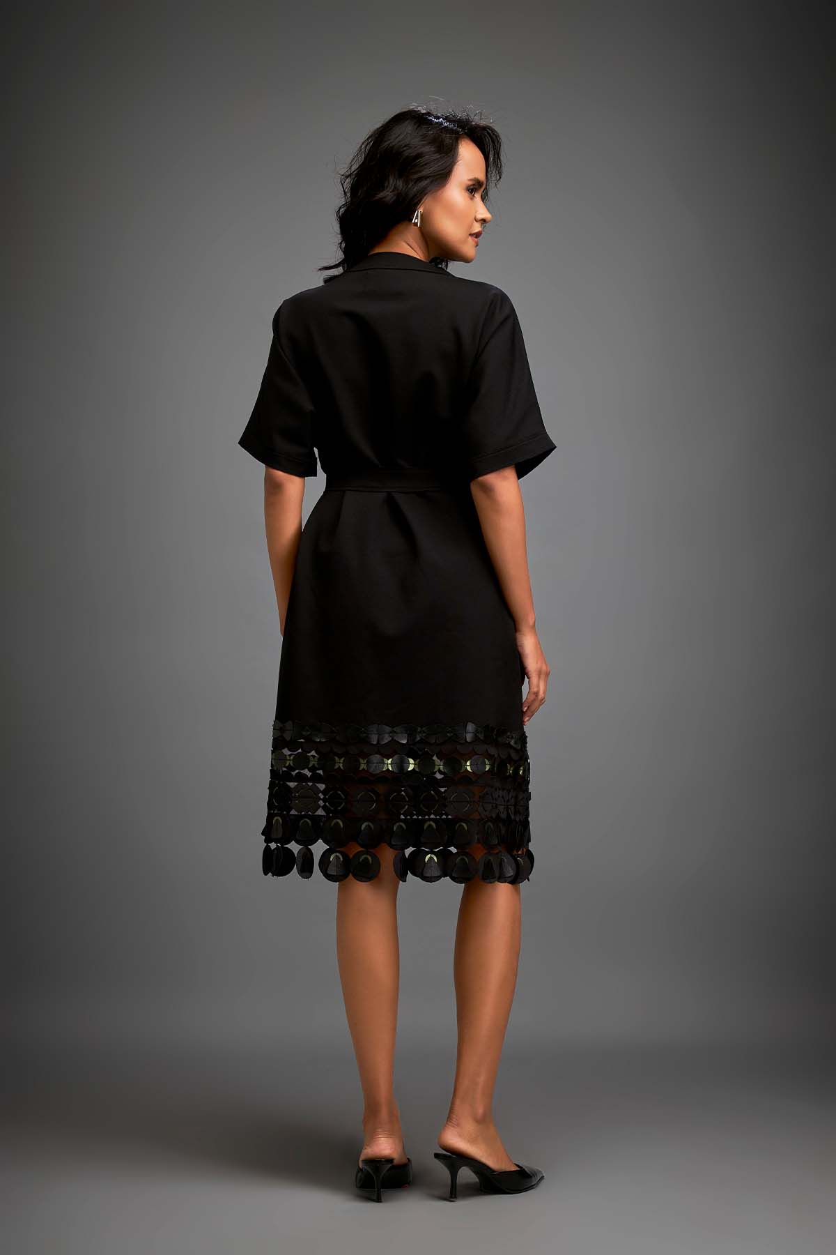 Deepika Arora Minimalistic Dress With Belted Waist, Short Sleeves indian designer wear online shopping melange singapore 
