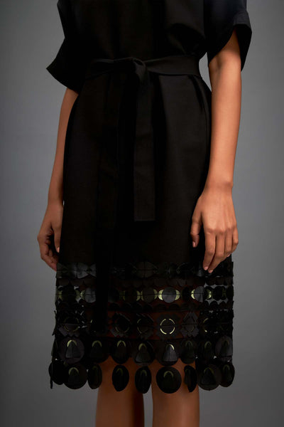 Deepika Arora Minimalistic Dress With Belted Waist, Short Sleeves indian designer wear online shopping melange singapore 
