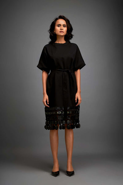 Deepika Arora Minimalistic Dress With Belted Waist, Short Sleeves indian designer wear online shopping melange singapore 
