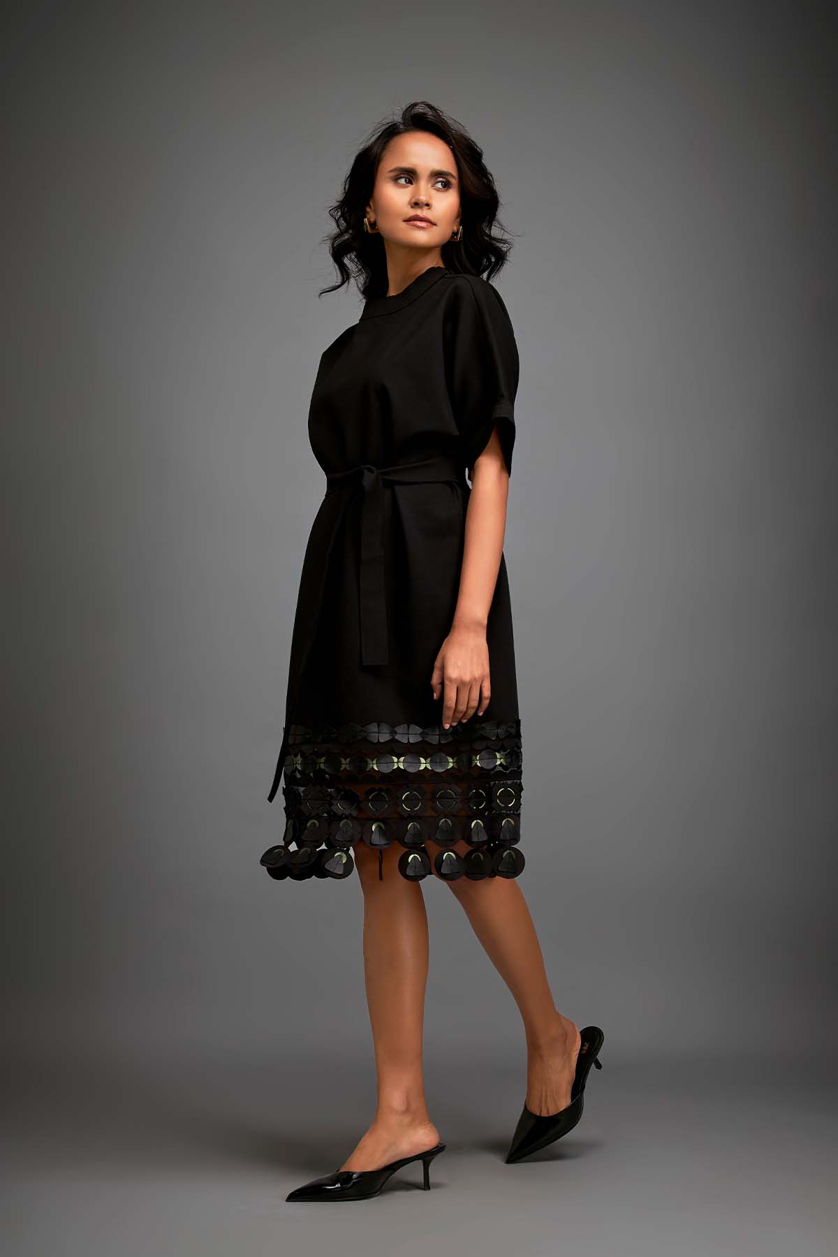 Deepika Arora Minimalistic Dress With Belted Waist, Short Sleeves indian designer wear online shopping melange singapore 

