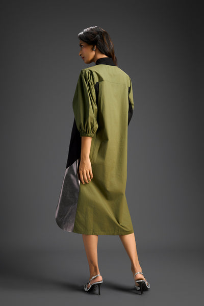 Deepika Arora Olive Green Shirt Dress Indian designer wear online shopping melange singapore 