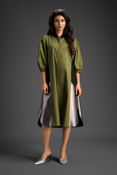 Deepika Arora Olive Green Shirt Dress Indian designer wear online shopping melange singapore 