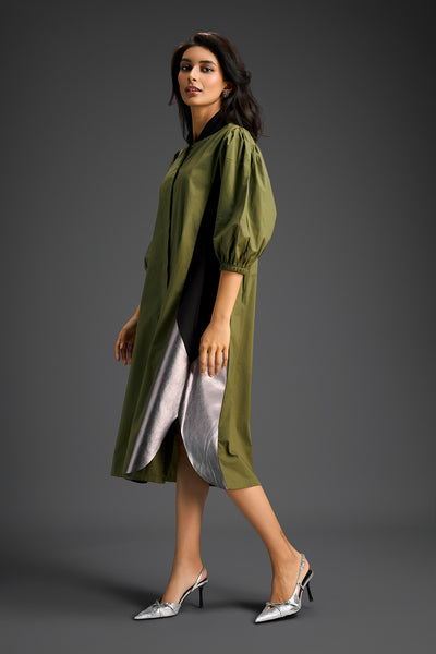 Deepika Arora Olive Green Shirt Dress Indian designer wear online shopping melange singapore 