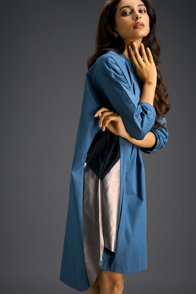 Deepika Arora Oversized Blue Shirt Dress Indian designer wear online shopping melange singapore 