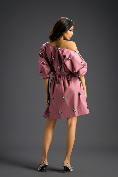 Deepika Arora Pink Off-shoulder Cotton Dress Indian designer wear online shopping melange singapore 