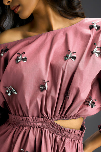 Deepika Arora Pink Off-shoulder Cotton Dress Indian designer wear online shopping melange singapore 