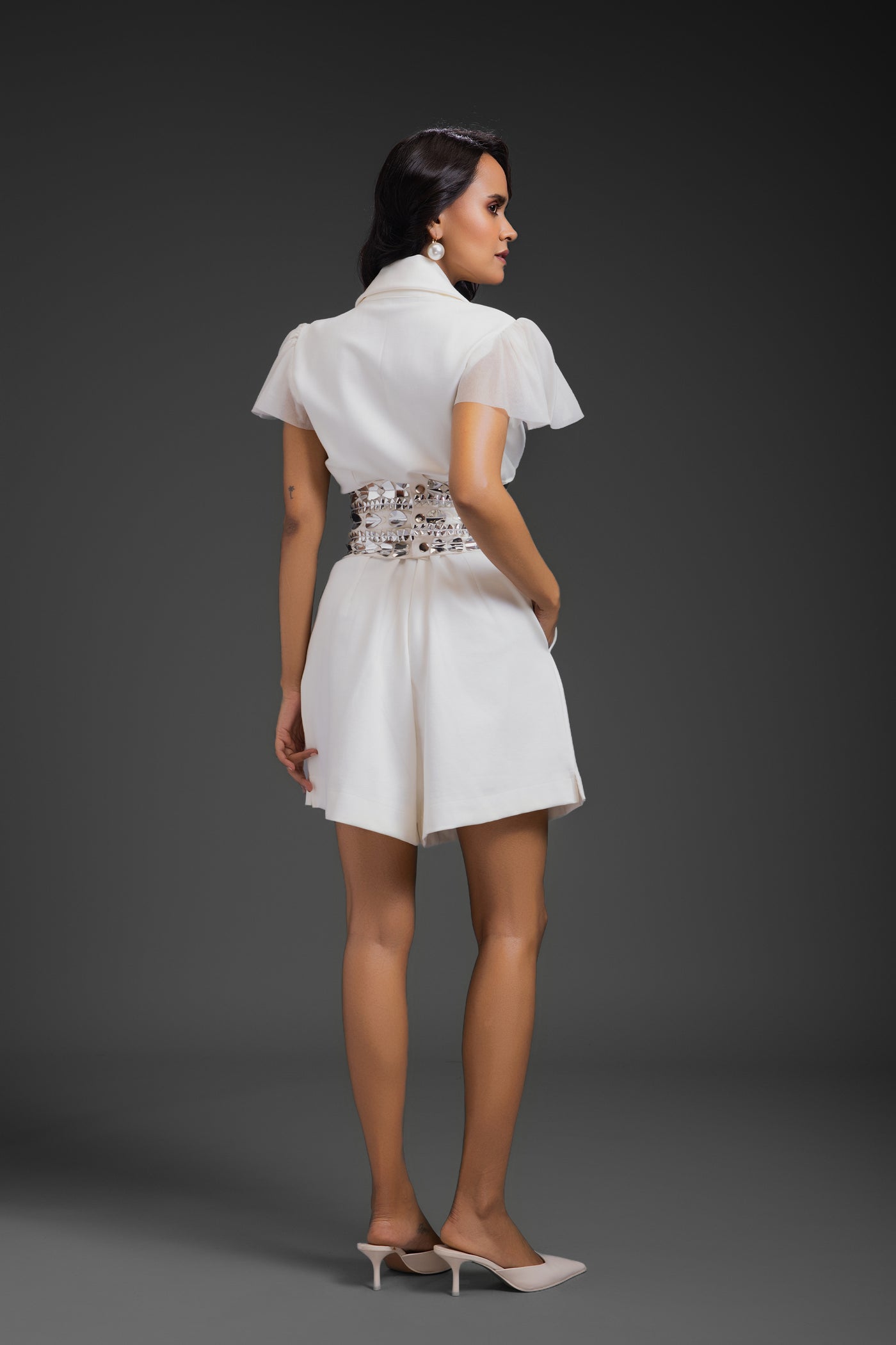 Deepika Arora Playsuit With Belt White indian designer wear online shopping melange singapore