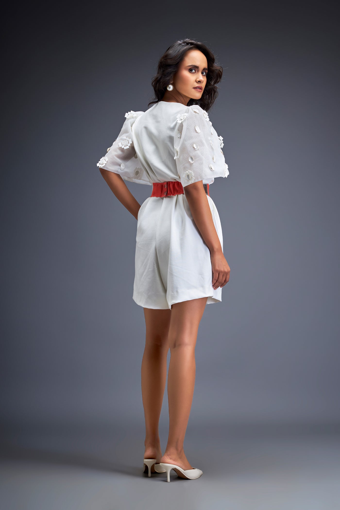Deepika Arora Playsuit With Voluminous Sleeves White indian designer wear online shopping melange singapore 