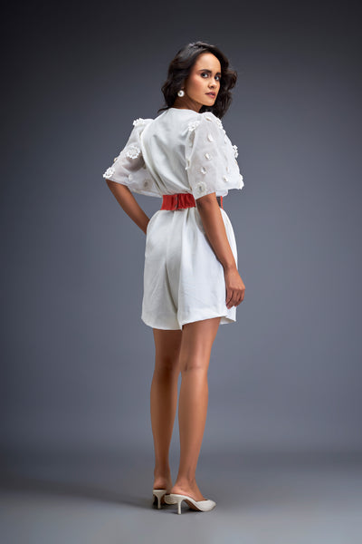 Deepika Arora Playsuit With Voluminous Sleeves White indian designer wear online shopping melange singapore 