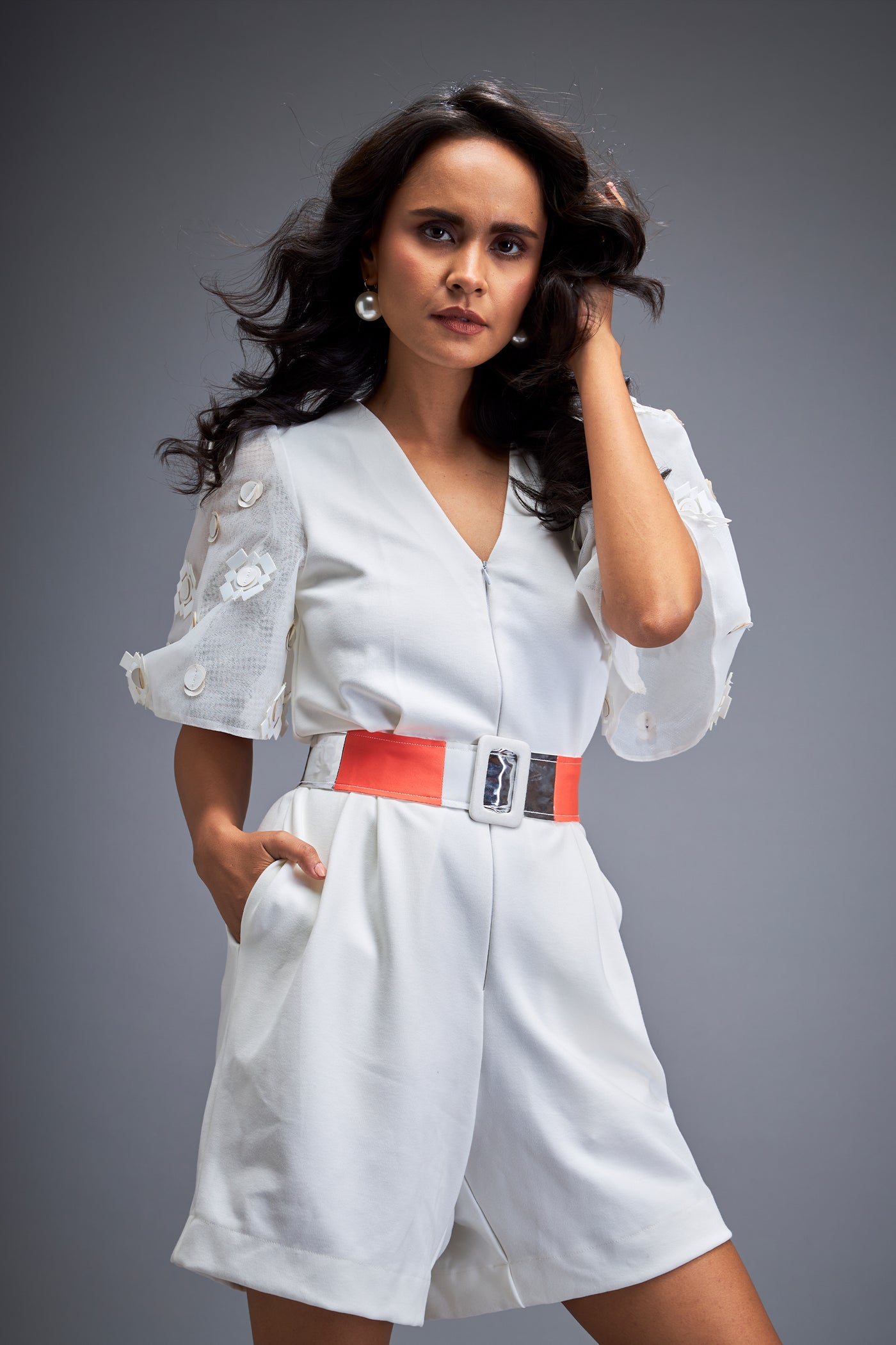 Deepika Arora Playsuit With Voluminous Sleeves White indian designer wear online shopping melange singapore 