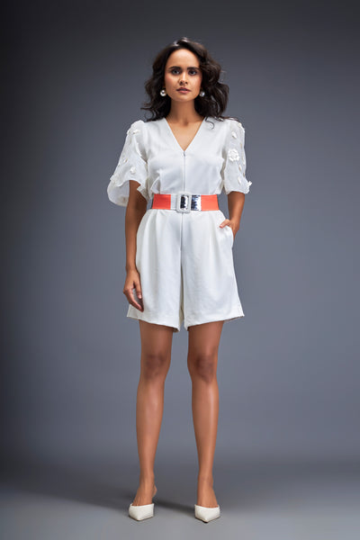 Deepika Arora Playsuit With Voluminous Sleeves White indian designer wear online shopping melange singapore 