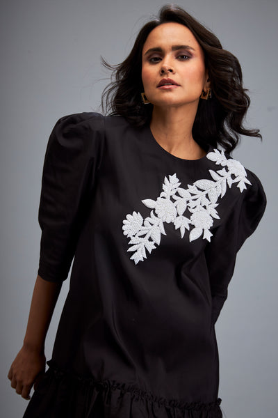 Deepika Arora Puffed Sleeves And Skirt Black White Indian designer wear online shopping melange singapore