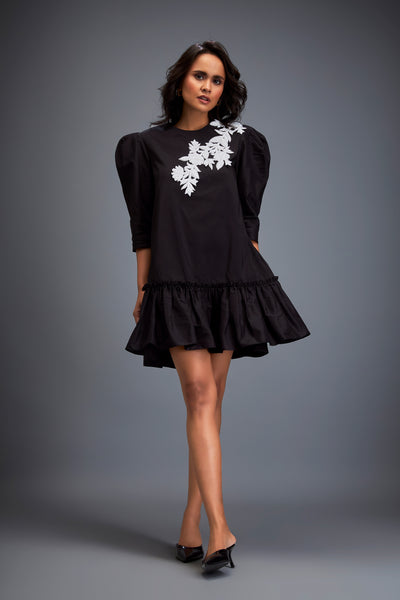 Deepika Arora Puffed Sleeves And Skirt Black White Indian designer wear online shopping melange singapore
