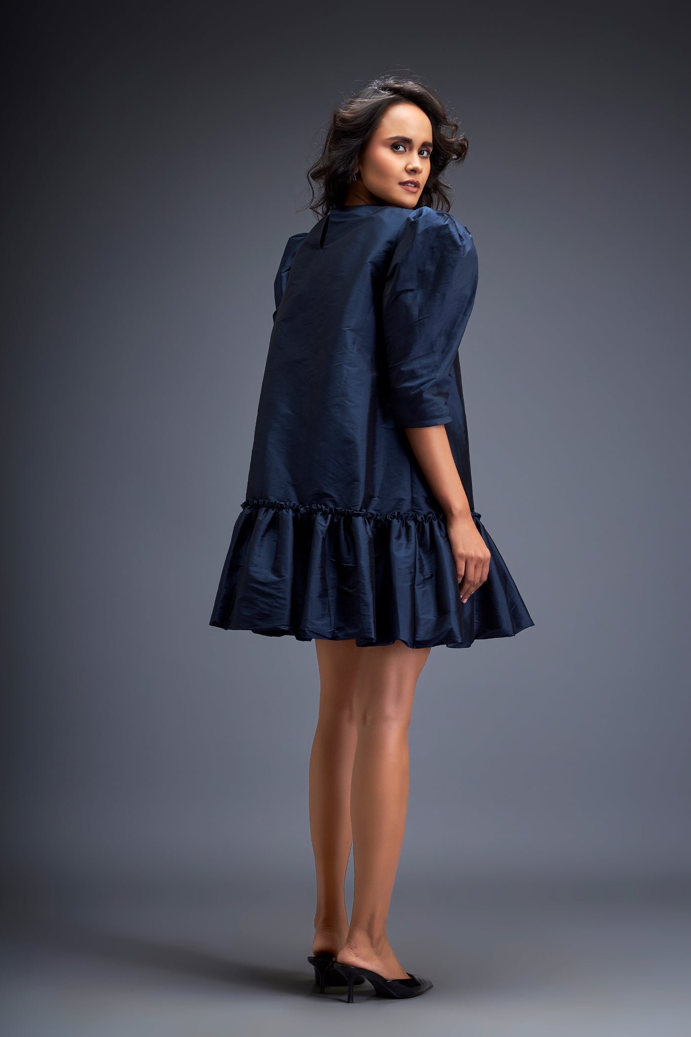 Deepika Arora Puffed Sleeves And Skirt Dress Blue Indian designer wear online shopping melange singapore
