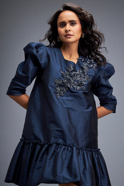 Deepika Arora Puffed Sleeves And Skirt Dress Blue Indian designer wear online shopping melange singapore
