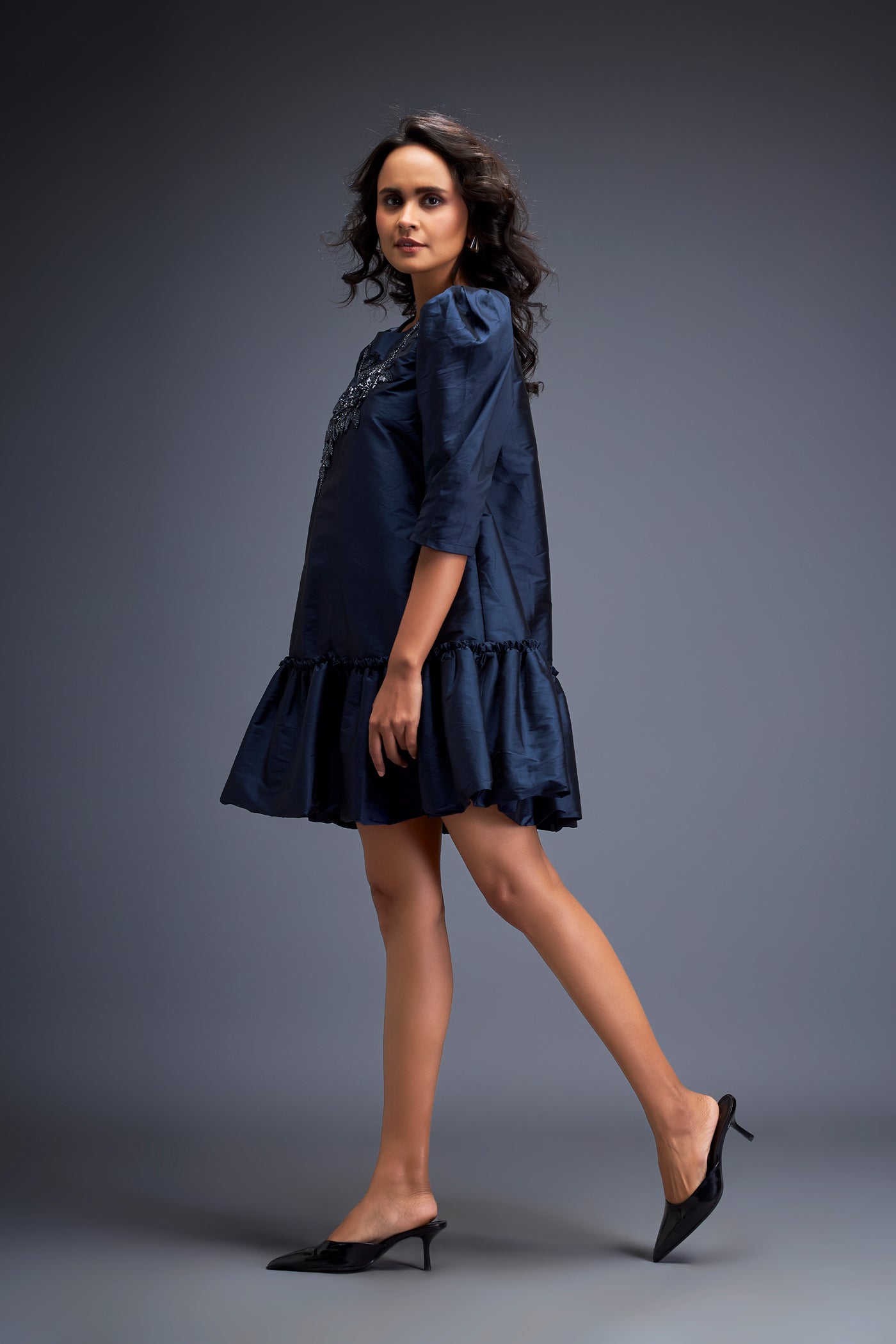 Deepika Arora Puffed Sleeves And Skirt Dress Blue Indian designer wear online shopping melange singapore
