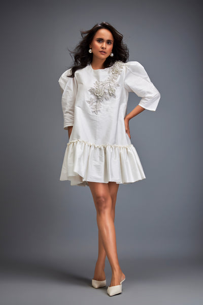 Deepika Arora Puffed Sleeves And Skirt White Indian designer wear online shopping melange singapore
