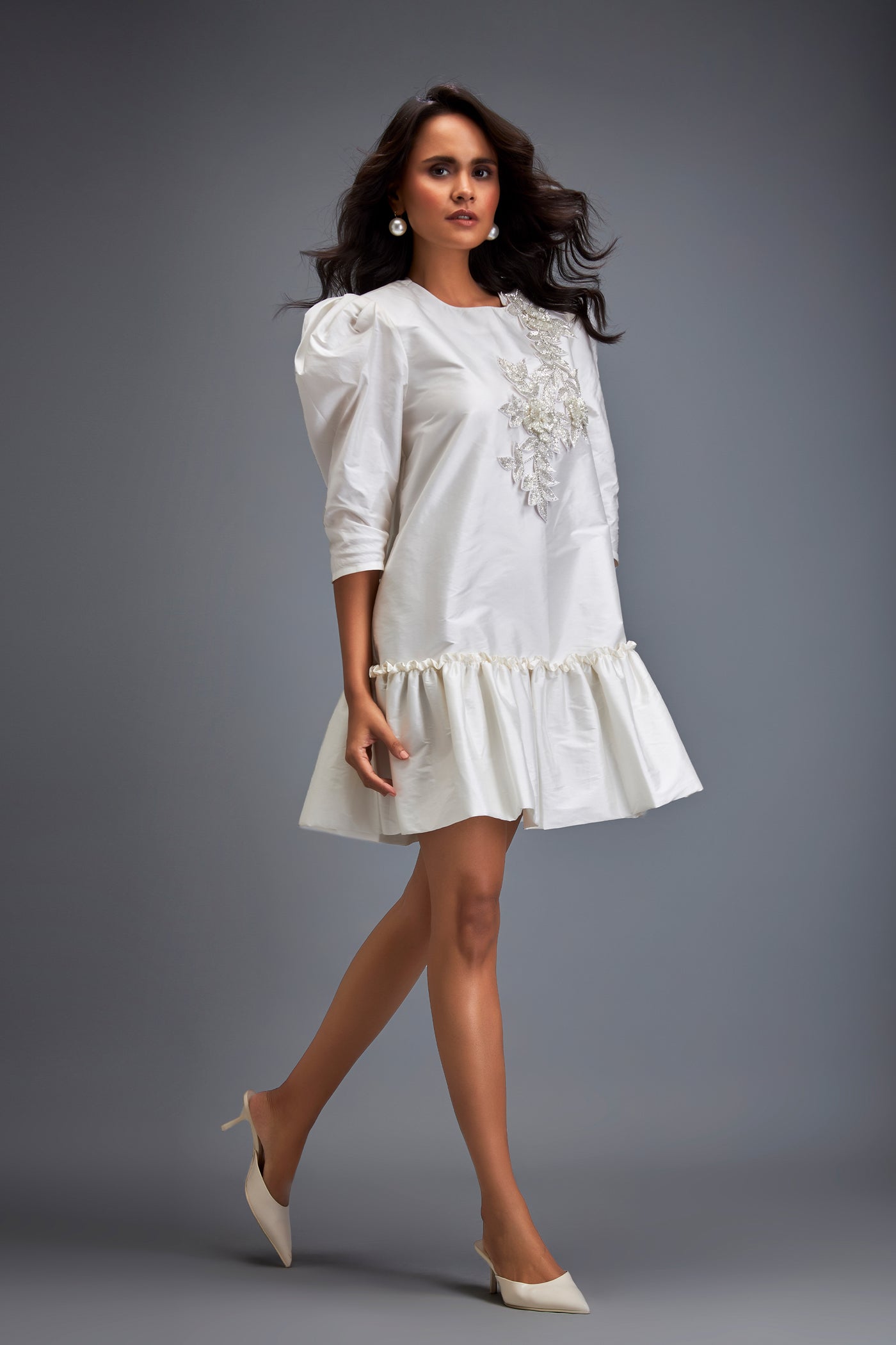 Deepika Arora Puffed Sleeves And Skirt White Indian designer wear online shopping melange singapore