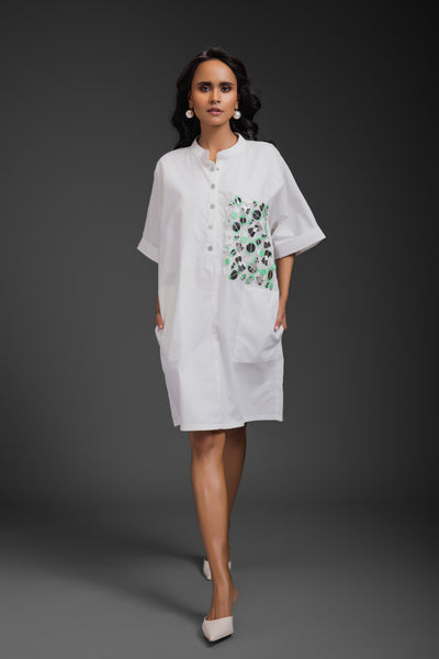 Deepika Arora Relaxed Straight Fit Dress With Pocket White indian designer wear online shopping melange singapore