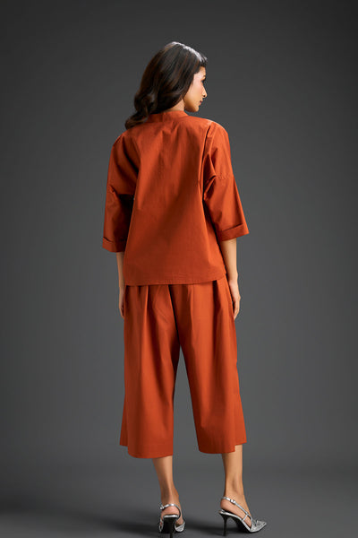Deepika Arora Rust Cotton Co-ord Set Indian designer wear online shopping melange singapore 