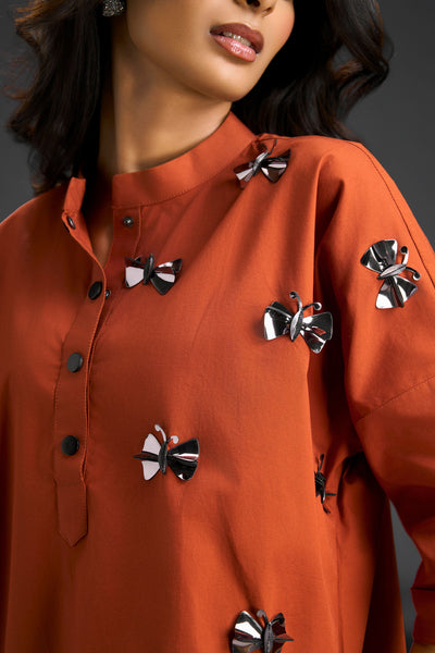 Deepika Arora Rust Cotton Co-ord Set Indian designer wear online shopping melange singapore 