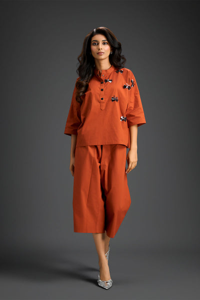 Deepika Arora Rust Cotton Co-ord Set Indian designer wear online shopping melange singapore 